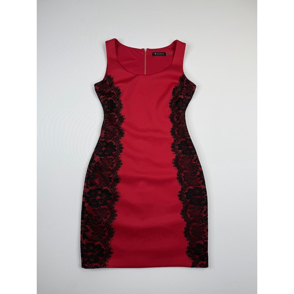 Guess Los Angeles Sheath Mini Dress Womens 4 Red Black Lace Detail Back Zip